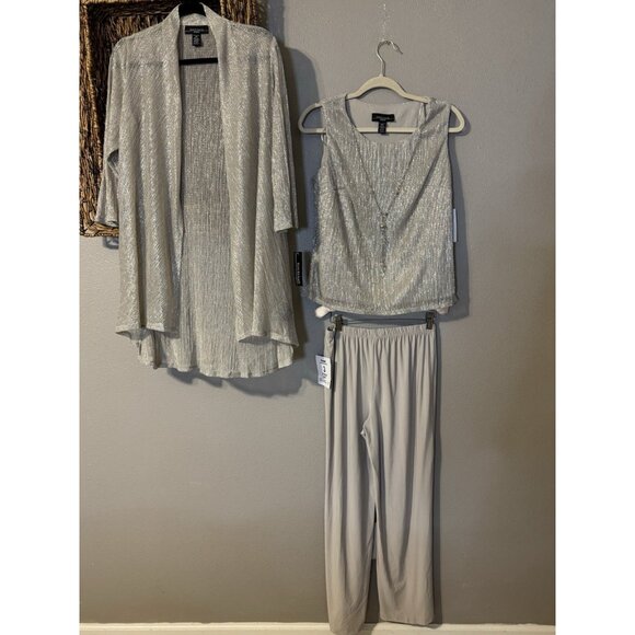 R & M Richards 10P 12P Pant Suit Top Suit Jacket Silver Metallic Party NEW $190 - Picture 5 of 11